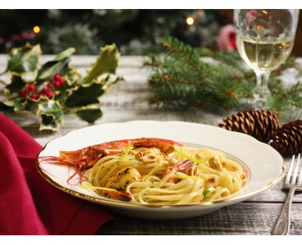 Linguine, gamberi, Limonolio e nocciole