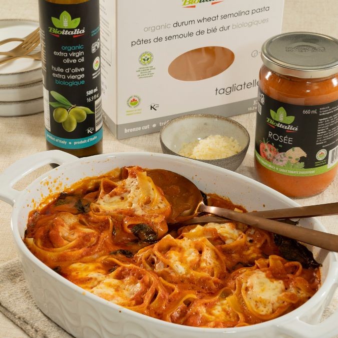 Tagliatelle sauce rosée au saumon et épinards 