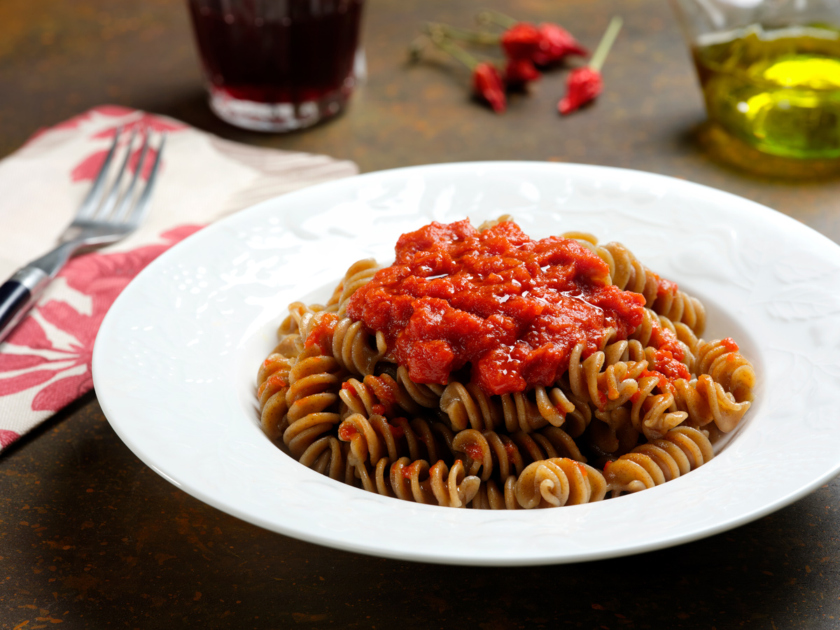 Fusilli di lenticchie all'arrabbiata Fusilli di lenticchie all'arrabbiata